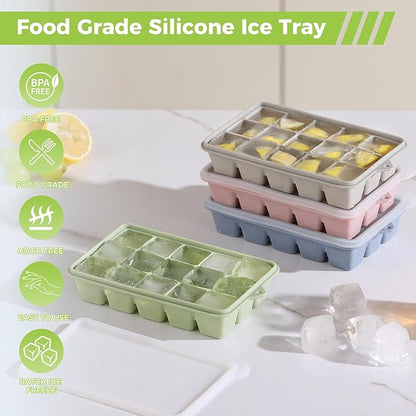 Silicone Ice Cube Trays with Lid, Set of 4, Easy Release Ice Molds, Reusable and Stackable Ice Trays for Freezer for Cocktail, Whiskey, Baby Food, BPA Free (multicolour) - Image 4