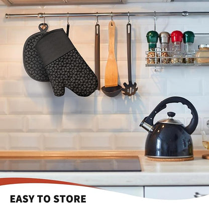 Oven Mitts and Pot Holders,500 ℉ Heat Resistant Oven Mitts Sets,Silicone Oven Gloves, Non-Slip Silicone Textured Grip,Black - Image 6