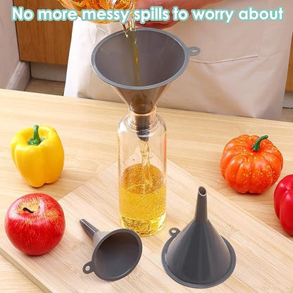Plastic Kitchen Funnel Set of 3, Durable Round Food Grade Cooking Funnels for Kitchen Use Filling Bottles, Multifunctional Small Medium and Large Sizes for Canning, Lab or Car Oil Use - Image 4