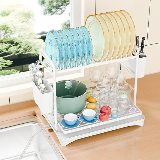 Simple Trending Dish Drying Rack, 2-Tier Dish Rack for Kitchen Counter, Large Dish Drainers Sink Organizers and Storage, White by SimpleTrending