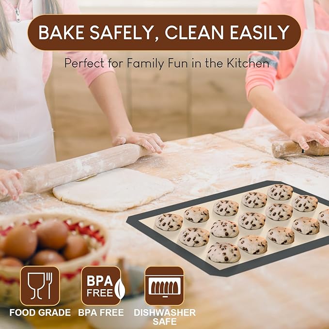 HOTEC Silicone Baking Mats 3 Pack – Non-Stick Reusable Silicone Baking Sheets for Oven – Cookie & Macaron Mats – 2 Half Sheet + 1 Quarter Sheet – BPA-Free, Dishwasher Safe - Image 3