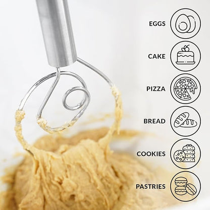 Zulay Kitchen 13-Inch Danish Dough Whisk - Stainless Steel Danish Whisk for Cooking with Single Eye Dough Hook - Traditional Dutch Whisk - Bread Whisk for Sourdough, Pizza, Pastry, Batter - 2 Pack - Image 6
