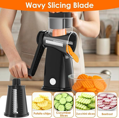 MealHelper 5 Blade Rotary Cheese Grater and Vegetable Chopper with Storage Box and Hand Crank, Compact Shredder for Cheeses, Veggies, Nuts - Easy to Use, Non-slip Suction Base,Black - Image 5