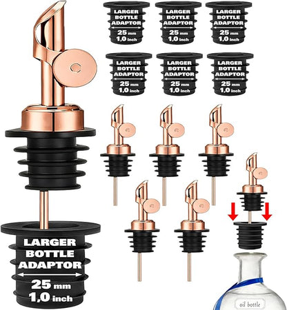 Olive Oil Pour Spout with Adapters, Oils Pourer for Olive Oil Dispenser Bottle, Easily Turn Your Bottles into Dispensers for Liquor,Oils,Bottle Pourers (Rose gold, 6 Pack Pour +Adapters)