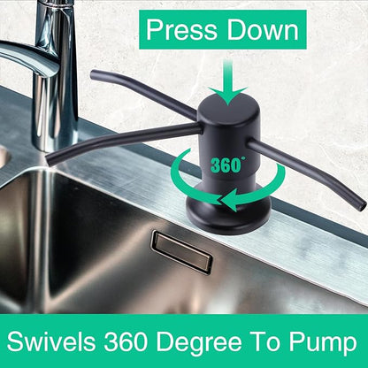 Soap Dispenser for Kitchen Sink, Built in Sink Soap Dispenser, Countertop Soap Dispenser Pump with 47" Extension Tube kit, No Need to Fill Little Bottle Again, Black - Image 2
