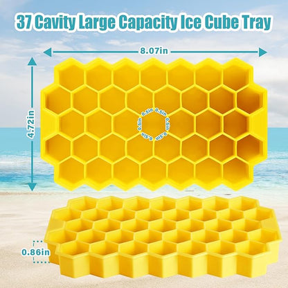Silicone Mini Ice Cube Tray, 37 Pack Ice Trays for Freezer,Mini Ice Maker,Ice Cube Mold,Small Ice Cube Trays,Crushed Ice Trays for Wiskey.Juice Drink (Yerrow, 37 Pack ICE Cubes)