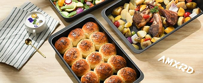 Cookie Sheets Tray, Baking Sheet Pans, Nonstick Toaster Oven Bakeware, Set of 2, 12" X 7.5" (Inner 11" X 6.8")