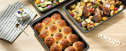 Cookie Sheets Tray, Baking Sheet Pans, Nonstick Toaster Oven Bakeware, Set of 2, 12" X 7.5" (Inner 11" X 6.8")