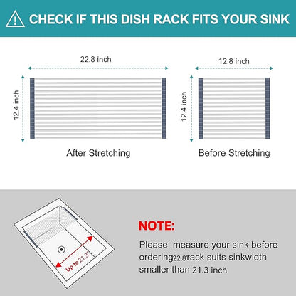 BBXTYLY Extra Large Expandable Roll Up Dish Drying Rack,Over The Sink Drying Rack Sink Cover Kitchen Sink Accessories Kitchen Rolling up Stainless Steel Drainer, Foldable,Rollable（Gray，25.1''-12.4''） - Image 2