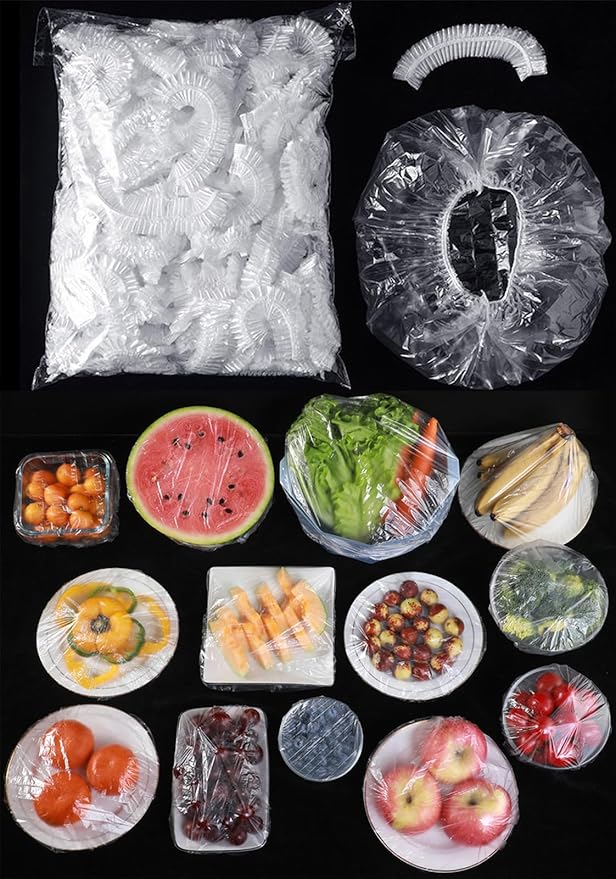 300pcs Reusable Elastic Food Covers - Universal Stretchable Clear Adjustable Plastic Plate & Bowl Covers, Outdoor Fresh Keeping Bags, Kitchen Baking Picnic and Food Storage Bread Proofing Cover. by MISSJOJIAY