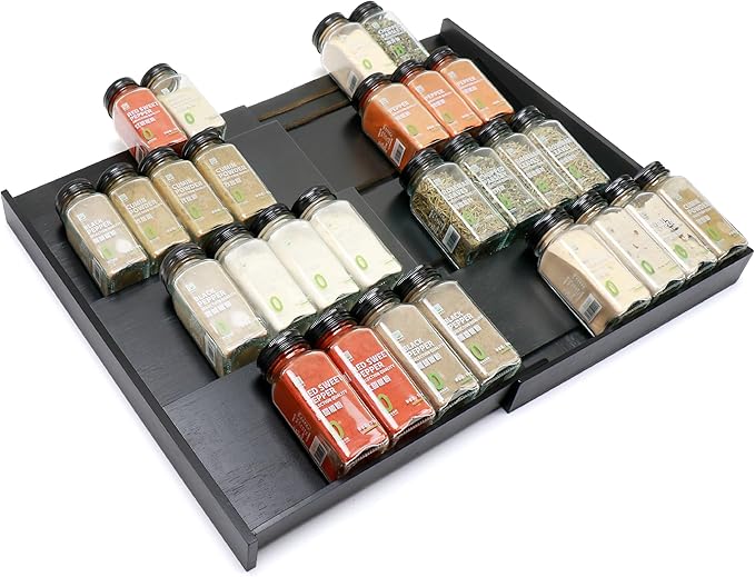 Bamboo Spice Drawer Organizer, (Need 3.1” Deep Drawer) Expandable 4 Tier Spice Rack for Cabinet (From 12" to 23" Wide), Seasoning Storage Insert, Spice Organizer for Drawer,Jars Not Included by Thalomely