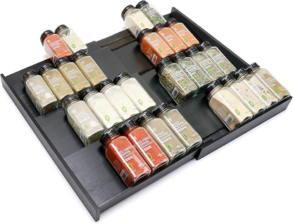 Bamboo Spice Drawer Organizer, (Need 3.1” Deep Drawer) Expandable 4 Tier Spice Rack for Cabinet (From 12" to 23" Wide), Seasoning Storage Insert, Spice Organizer for Drawer,Jars Not Included by Thalomely