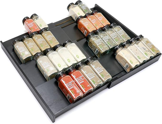 Bamboo Spice Drawer Organizer, (Need 3.1” Deep Drawer) Expandable 4 Tier Spice Rack for Cabinet (From 12" to 23" Wide), Seasoning Storage Insert, Spice Organizer for Drawer,Jars Not Included by Thalomely