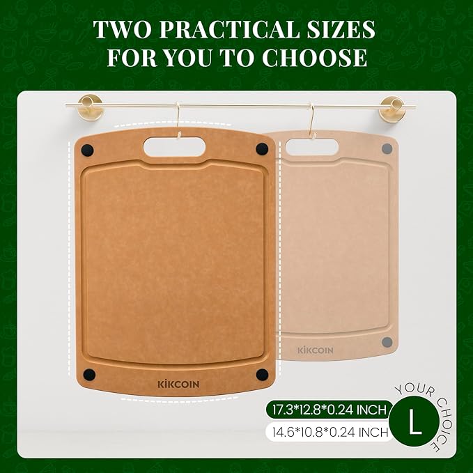 Kikcoin Wood Cutting Board, Cutting Boards for Kitchen Dishwasher Safe Non-slip Chopping Board with Juice Groove, Wood Fiber Composite Cutting Board with Handle, 17.3"*12.8" - Image 2