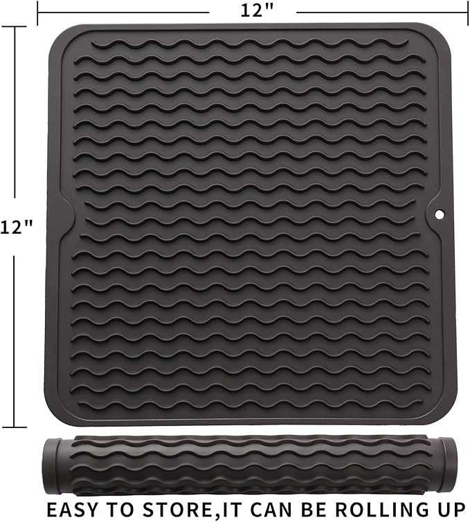 MicoYang Silicone Dish Drying Mat for Multiple Usage,Easy clean,Eco-friendly,Heat-resistant Silicone Mat for Kitchen Counter or Sink,Refrigerator or Drawer liner Coffee M 12 inches x 12 inches - Image 2