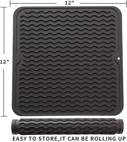 MicoYang Silicone Dish Drying Mat for Multiple Usage,Easy clean,Eco-friendly,Heat-resistant Silicone Mat for Kitchen Counter or Sink,Refrigerator or Drawer liner Coffee M 12 inches x 12 inches - Image 2