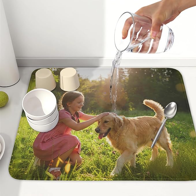 Customized Personalized Dish Drying Mat for Kitchen Counter Custom Any Photo Image Logo Text Microfiber Dish Drainer Mat Absorbent Washable Drying Pad 16"x18"