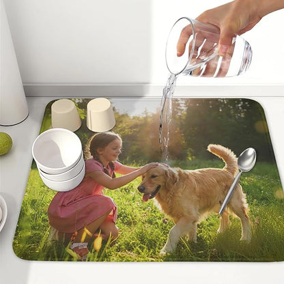 Customized Personalized Dish Drying Mat for Kitchen Counter Custom Any Photo Image Logo Text Microfiber Dish Drainer Mat Absorbent Washable Drying Pad 16"x18"