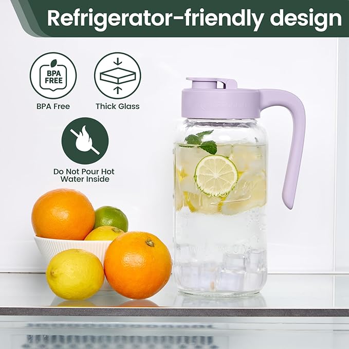 Mason Jar Pitcher - Airtight & Leakproof Glass Pitcher with Lid[set of 2], Perfect for Breastmilk, Cold Brew, and Sun Tea, 2 Quart (64 oz) Mason Jar with Pour Spout Lid - Image 5