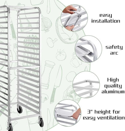 HALLY SINKS & TABLES H Bun Pan Rack 20 Tier with Wheels, Commercial Bakery Racking of Aluminum for Full & Half Sheet - Kitchen, Restaurant, Cafeteria, Pizzeria, Hotel and Home, 26" L x 20" W x 69" H - Image 3