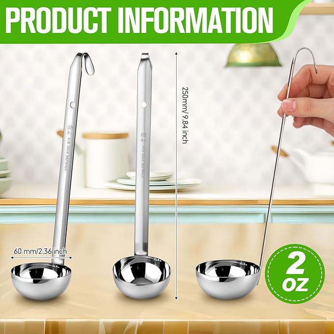 meekoo 1 Pieces Stainless Steel Ladle Soup Handle Ladle with Pouring Rim for Kitchen Cooking Soup Sauce (2 oz) - Image 2
