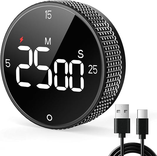 USB Rechargeable Magnetic Kitchen Timer for Cooking, Building 800mAh Battery Large Display Digital Countdown Countup Timer, 3 Preset 5/15/25 Mins Loud Alarm for Baking Grilling Studying by SmartTimingforEveryMoment