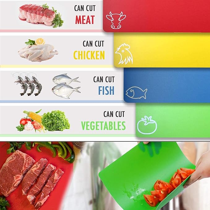 Fotouzy Plastic Cutting Boards for Kitchen, Flexible Cutting Mats Set of 7 with Food Icons, BPA-Free, Upgrade 100% Anti-skid, Dishwasher Safe, 15x12 In, Rainbow Colors - Image 4