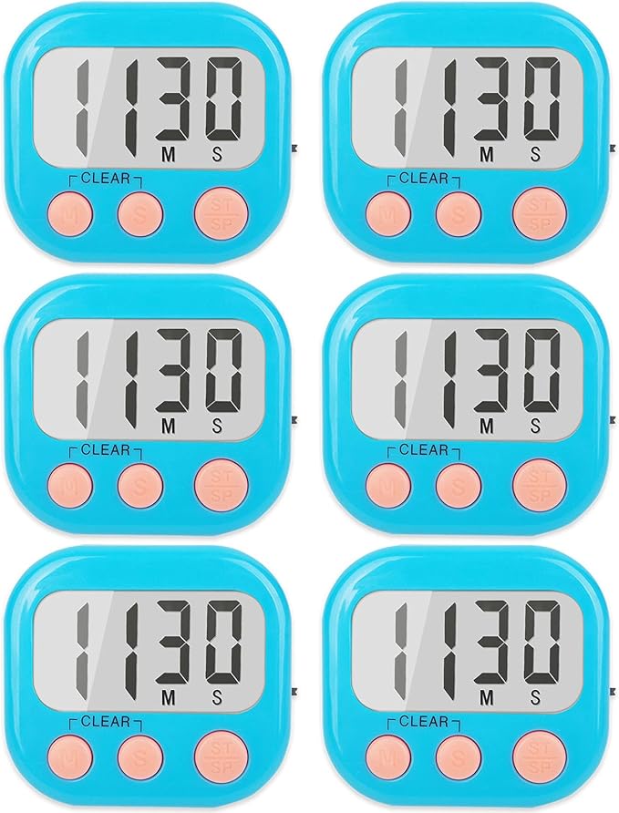 6 Pack Kitchen Timers Loud Ring Digital Timers for Cooking Magnetic Blue by AOUCE