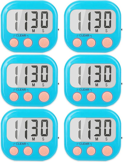 6 Pack Kitchen Timers Loud Ring Digital Timers for Cooking Magnetic Blue by AOUCE
