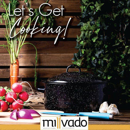 Millvado Granite 5 Qt Stockpot, Nonstick Soup Pot With Lid, Speckled Enamel Ware Cookware, Large Stock Pot For Boiling and Cooking, Big Granite Cooking Pot for Stovetop, Campfire, Outdoor Stove