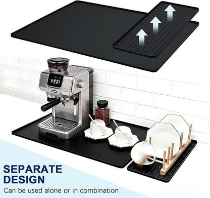 Silicone Coffee Mat 24" x 16", Heat Resistant Non Slip Leak Proof with Concave Convex Design & Detachable Drying Layer, Coffee Bar Mat for Espresso Machine, Coffee Maker Countertops (Black) - Image 2