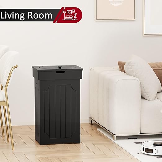 Function Home Trash Can Cabinet, 13 Gallon Kitchen Garbage Can, Wood Recycling Trash Bin, Freestanding Dog Proof Trash Can, Farmhouse Trash Cabinet with Lid for Home Kitchen Bathroom, Black - Image 7