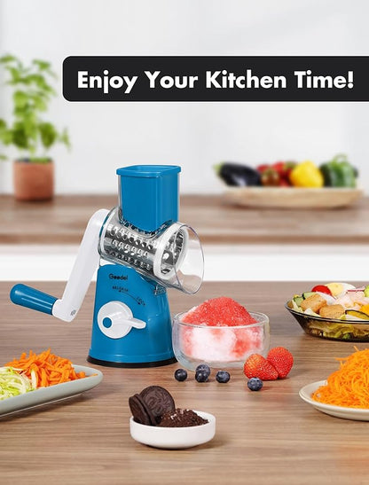 Geedel Rotary Cheese Grater Cheese Shredder - Upgraded 5-in-1 Cheese Grater with Handle and Strong Suction Base, Multi-purpose Vegetable Slicer Ice Shaver Nuts Grinder for Ice, Vegetables, Fruit, Nuts - Image 8