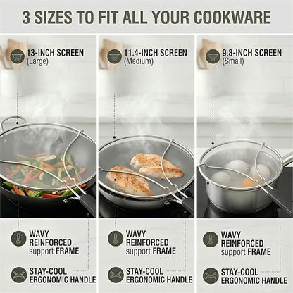 Splatter Screen for Frying Pan 3-Piece Set - Stainless Steel Grease Splatter Guard (13", 11.4", 9.8") - Oil Splash Guard & Fine Mesh Cover for Cooking Bacon - Image 3