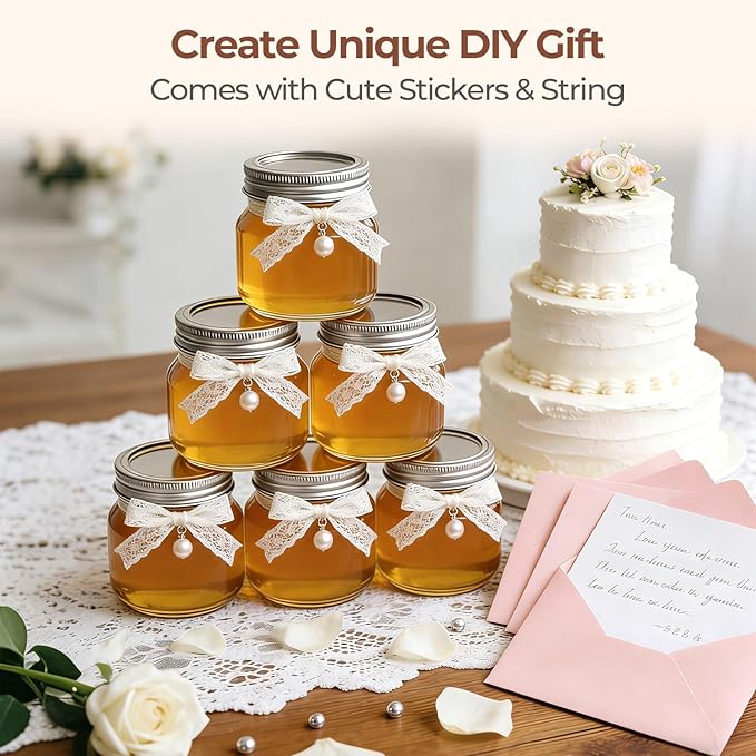 ComSaf 8 oz Regular Mouth Mason Jars,6Pcs Glass Jars for Home Cooks Making Jam and Jelly, and Crafters Creating DIY Candles and Party Favors, Canning Jar with Lids and Rings，Includes Labels & Twine - Image 6