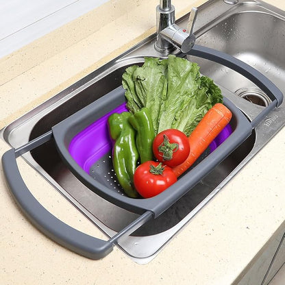 Qimh Collapsible Colander, Kitchen Colander Set Over Sink Strainer Veggies/Fruit Colanders Strainers with Extendable Handles, Dishwasher Safe Folding Strainer for Kitchen, 6-Quart, BPA Free - Image 4
