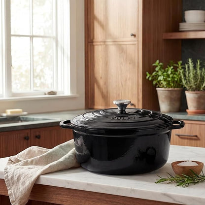 Zulay Kitchen 6.4 Quart Enameled Cast Iron Dutch Oven Pot with Lid – Premium Durability & Oven Safe up to 500°F – Heavy Duty Cookware Perfect for Bread Baking, Stews, Braising & Roasting - Black - Image 2
