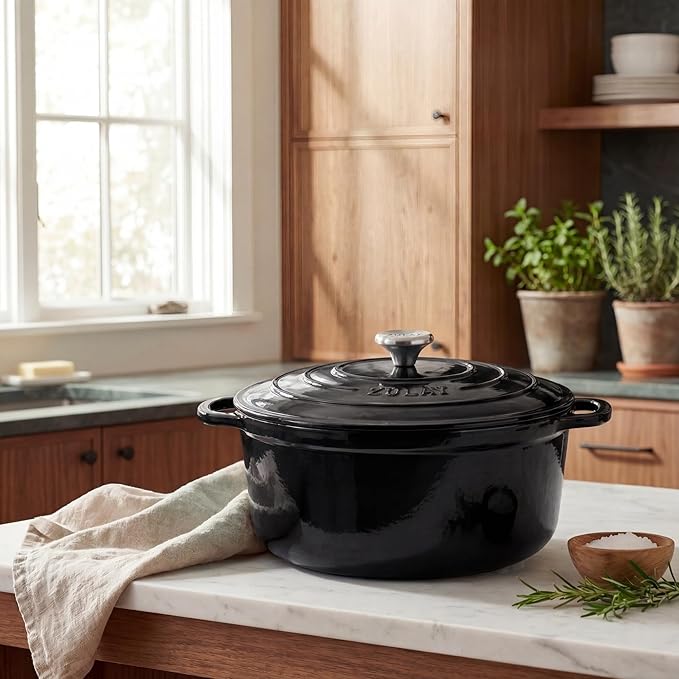 Zulay Kitchen 5 Quart Enameled Cast Iron Dutch Oven Pot with Lid – Premium Durability & Oven Safe up to 500°F – Heavy Duty Cookware Perfect for Bread Baking, Stews, Braising & Roasting – Black - Image 2