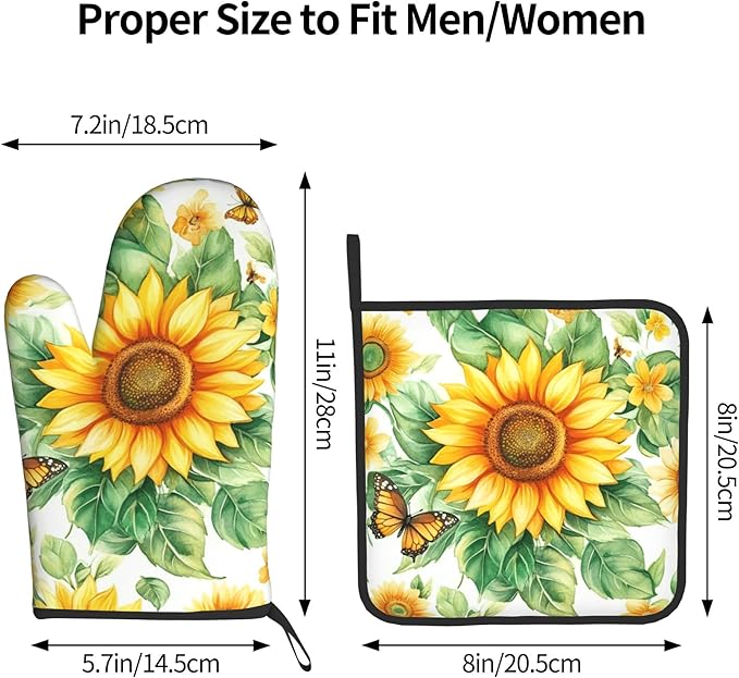 Sunflower Oven Mitts and Pot Holders Sets Watercolor Yellow Floral Plant Kitchen Gloves Hot Pads 2 Pieces Set Spring Summer Farmhouse Kitchen Decor and Accessories - Image 3