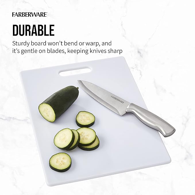Farberware Large Cutting Board, Dishwasher- Safe Plastic Chopping Board for Kitchen with Easy Grip Handle, 11-inch by 14-inch, White - Image 3