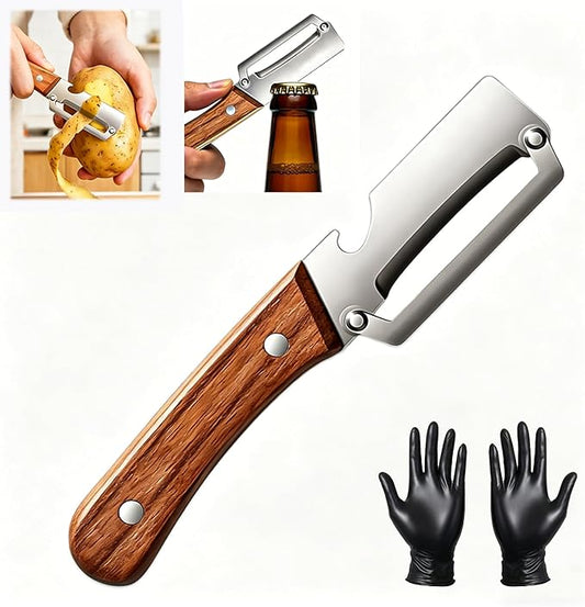 Multi-Functional Vegetable Peeler for Kitchen with Wooden Handle and Bottle Opener, 2 in 1 Stainless Steel Veggie Peeler Kitchen Gadgets Tool for Fruit Potato Pumpkin Apple Carrot Papaya by Unknown