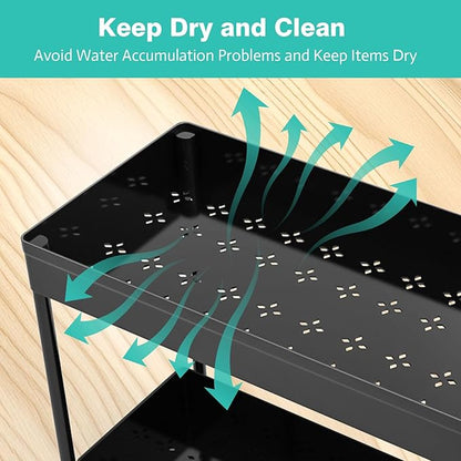 Under Sink Organizers 2 Pack, Pull-Out Sliding Cabinet Organizer with 2-Tier Storage Shelf & 4 Hooks, Multi-Purpose for Kitchen & Bathroom (13 Inch, Black) - Image 5