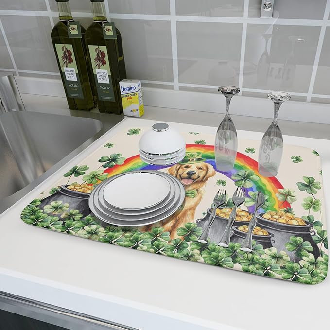 Funny Dog Dish Drying Mats for Kitchen Countertop Large Microfiber Absorbent Coffee Bar Mat - Image 6