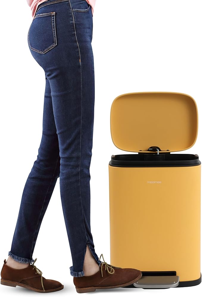 happimess HPM1006L Connor Rectangular 13-Gallon Trash Can with Soft-Close Lid and Free Mini Trash Can, Fingerprint Resistant, Modern, Minimalistic for Home, Kitchen, Office, Bathroom, Daffodil Yellow - Image 8
