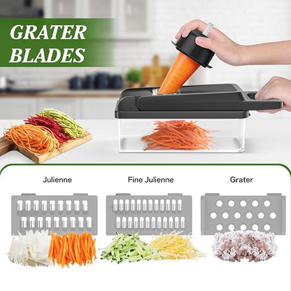 HomeHacks Vegetable Chopper Vegetable Cutter, 15 in 1 Kitchen Gadget, Dicer, Slicer, Onion Cutter, Salad, Cheese Grater & Egg Separator - Multi-Functional Veggie Chopper Lid with Handle (Grey) - Image 3