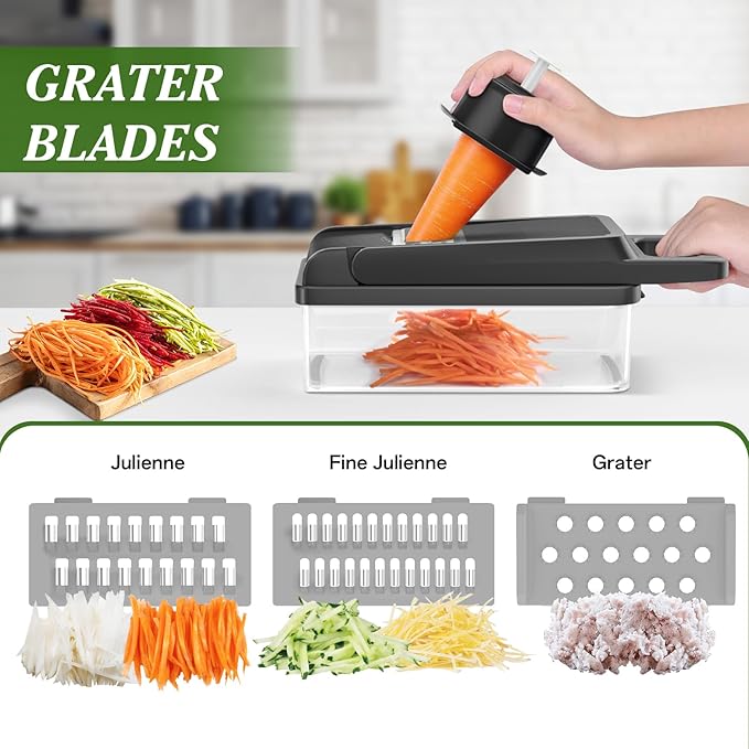 HomeHacks Vegetable Chopper Vegetable Cutter, 12 in 1 Kitchen Gadget, Dicer, Slicer, Onion Cutter, Salad, Cheese Grater & Egg Separator - Multi-Functional Veggie Chopper Lid with Handle (Grey) - Image 3