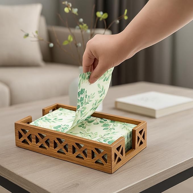 Acacia Wood Paper Towel Holder for Bathroom Counter Decor Trays Table Napkin holder Farmhouse Guest Towel Holder Disposable Hand Towels Tray Bathroom Wooden Kitchen Napkin Holder
