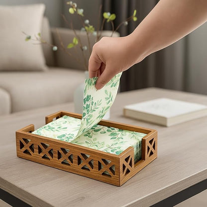 Acacia Wood Paper Towel Holder for Bathroom Counter Decor Trays Table Napkin holder Farmhouse Guest Towel Holder Disposable Hand Towels Tray Bathroom Wooden Kitchen Napkin Holder