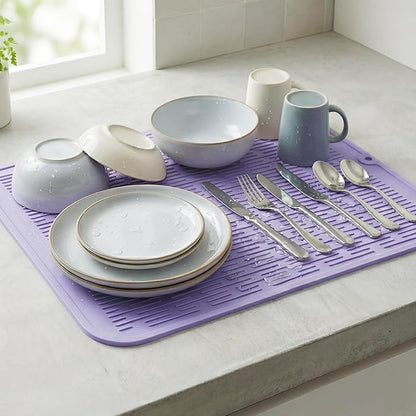 MicoYang Silicone Dish Drying Mat for Multiple Usage,Easy clean,Eco-friendly,Heat-resistant Silicone Mat for Kitchen Counter or Sink,Refrigerator or Drawer Liner Light Purple XL 18 inches x 16 inches - Image 6