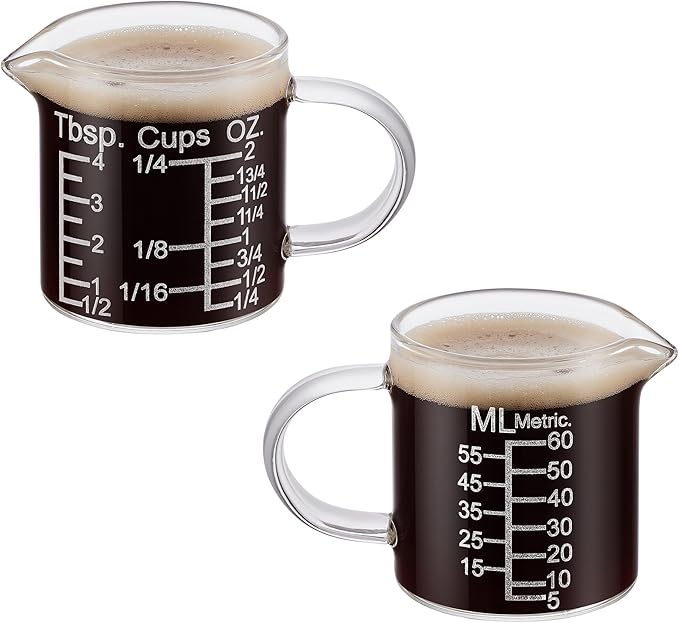 Ackers Etching Scale Measuring Glass -[Insulated handle | V-Shaped Spout]-Made of High Borosilicate Glass Measuring for Kitchen or Restaurant, Easy to Read, 60 ML (2 Oz) 丨(2 Pack) - Image 2